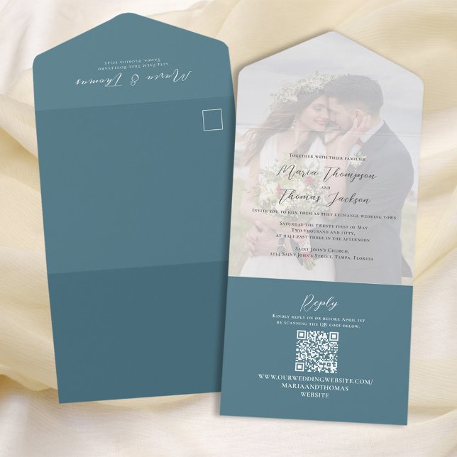 Elegant Vellum Foto Overlay Blau | QR-Code-UAWG All In One Einladung (Von Creator hochgeladen)