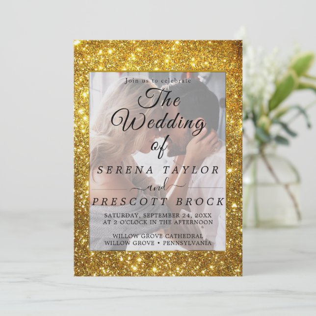 Elegant Vellum Glitzer Hochzeit Einladung (Stehend Vorderseite)