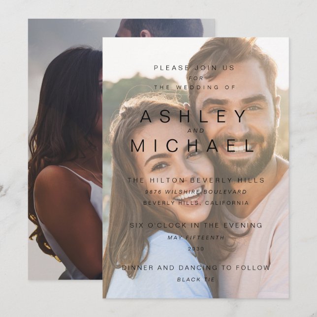 Elegant Vellum Overlay Simple 2 Foto Wedding Einladung (Vorne/Hinten)