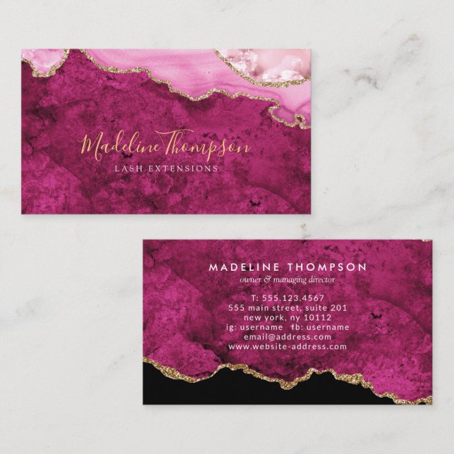 Elegant Velvet Magenta Pink Marble Agate Geode Visitenkarte (Vorne/Hinten)