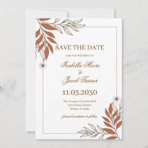 Elegant verbranntes orangefarbenes botanisches Lin Save The Date