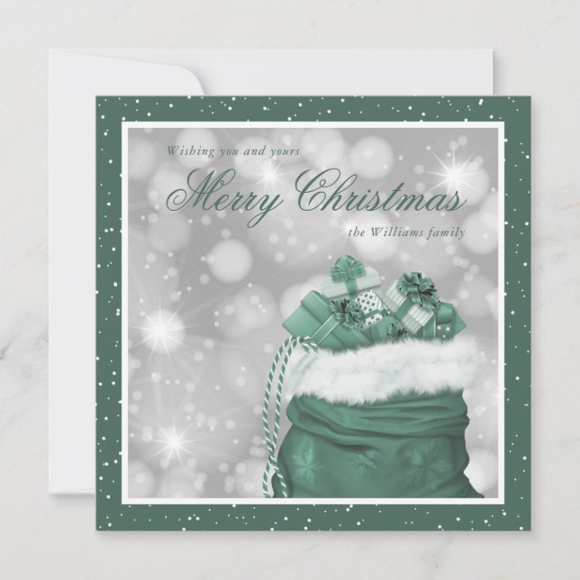 Élégant Vert Joyeux Cartes de fin de année de Noël (Devant)