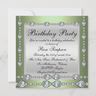 Elégant Vert & Silver Diamond Invitation d'anniver