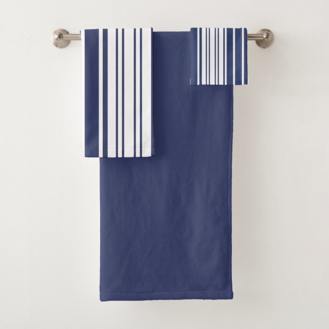 Elegant, vertikal, Streifen, marineblau, weiß Badhandtuch Set (Insitu)