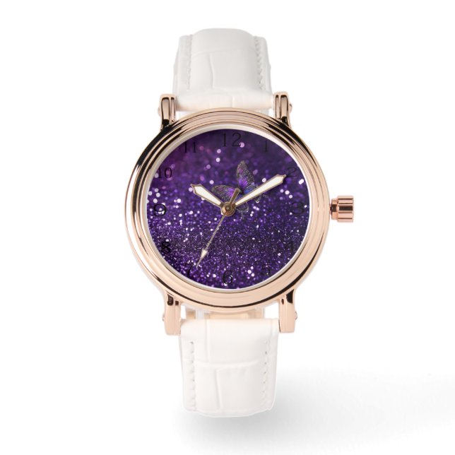 Elegant verzaubern: Der Lila Schmetterling Armbanduhr (Vorderseite)