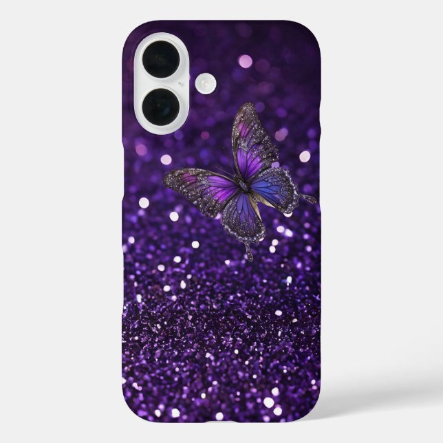 Elegant verzaubern: Der Lila Schmetterling iPhone 16 Hülle (Rückseite)