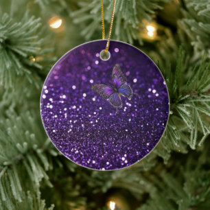 Elegant verzaubern: Der Lila Schmetterling Keramik Ornament