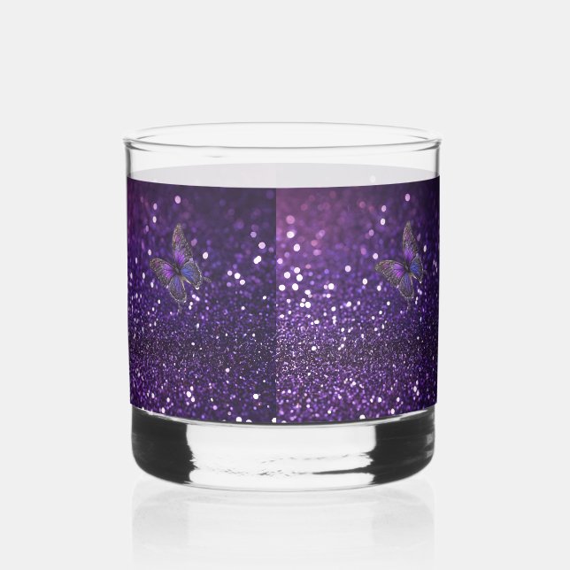 Elegant verzaubern: Der Lila Schmetterling Whiskyglas (Vorderseite)