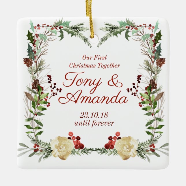 Elegant verzieren unser erstes Weihnachten Keramikornament (Vorderseite)