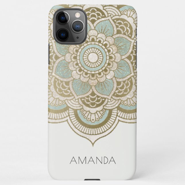 Elegant Verziert Gold Aquamarin Türkis Mandala iPhone Hülle (Rückseite)
