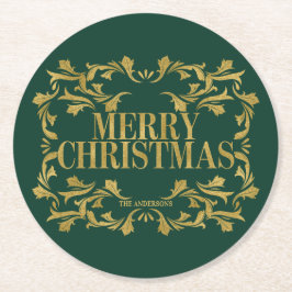 Elegant Verziert Gold Frohe Weihnachts-Untersetzer Runder Pappuntersetzer
