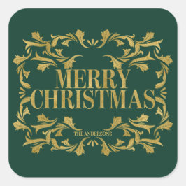 Elegant Verziert Gold Frohe Weihnachtsaufkleber Quadratischer Aufkleber