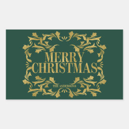 Elegant Verziert Gold Frohe Weihnachtsaufkleber Rechteckiger Aufkleber
