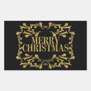 Elegant Verziert Gold Frohe Weihnachtsaufkleber Rechteckiger Aufkleber