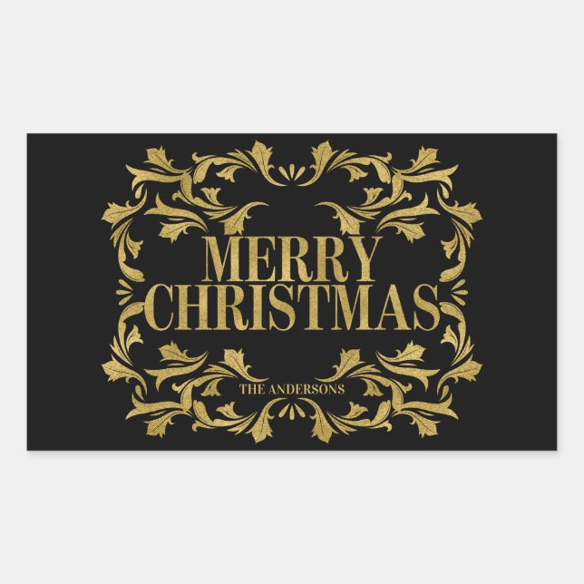 Elegant Verziert Gold Frohe Weihnachtsaufkleber Rechteckiger Aufkleber (Vorderseite)