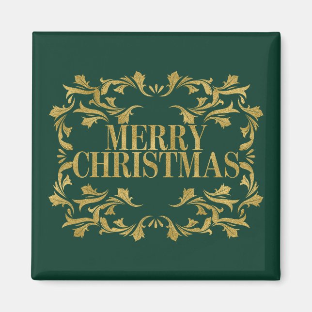 Elegant Verziert Gold Merry Christmas Square Magne Magnet (Vorne)