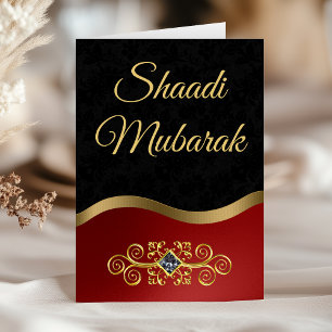 Elegant Verzierte Schwarze und Rote Shaadi Mubarak Karte