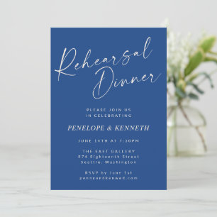 Elegant Vibrant Blue Script Probe Dinner Einladung