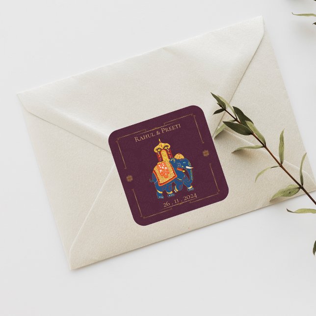 Elegant Vibrant Red Gold Mandala Indian Wedding Quadratischer Aufkleber (Elegant Vibrant Red Gold Mandala Indian Wedding Square Sticker)