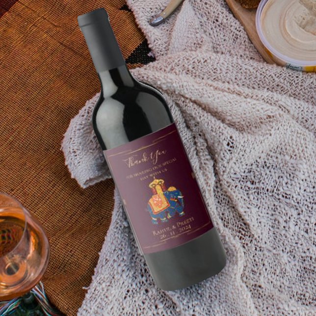 Elegant Vibrant Red Gold Mandala Indian Wedding Weinetikett (Elegant Vibrant Red Gold Mandala Indian Wedding Wine Label)