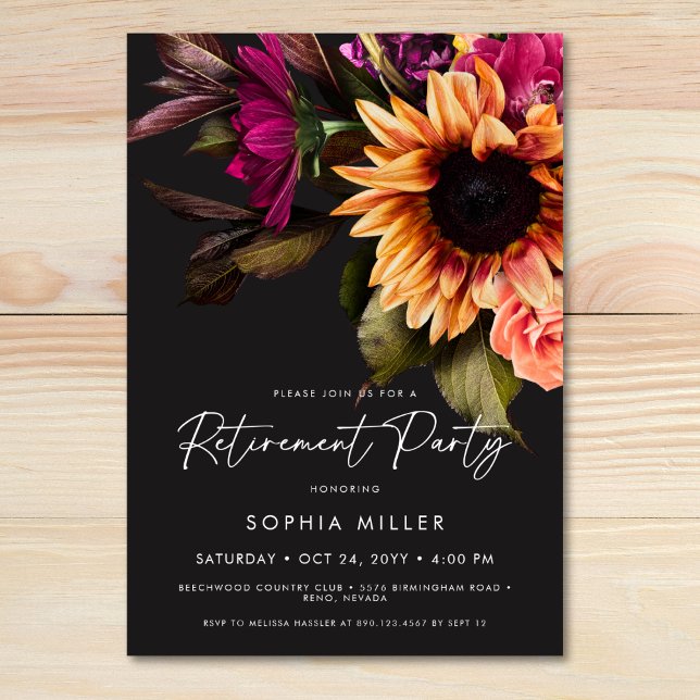 Elegant Vibrant Sunflower Floral Retirement Party Einladung (Elegant Vibrant Sunflower Floral Retirement Party Invitation)
