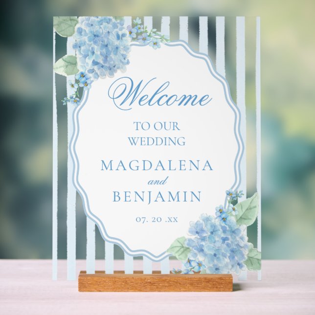 Elégant Victorian Blue Hydrangea Mariage Bienvenue (Neutre)