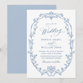 Elegant Victorian Ornate Floral Dusty Blue Wedding Einladung
