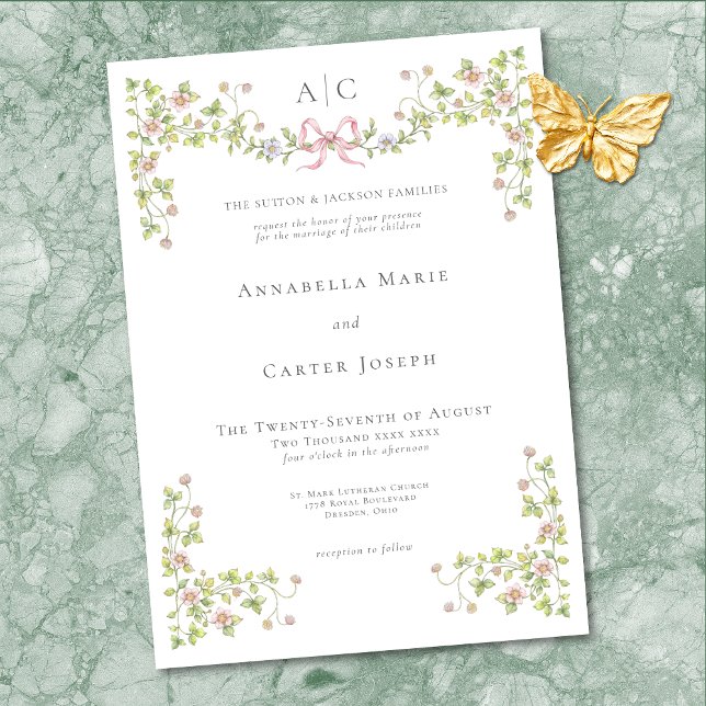 Elegant Victorian Pastel Floral Bow Wedding Einladung (Elegant Victorian Pastel Floral Bow Wedding Invitation)
