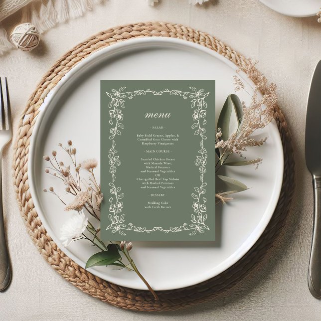 Elegant Victorian Sage Green Wedding Menükarte (Von Creator hochgeladen)