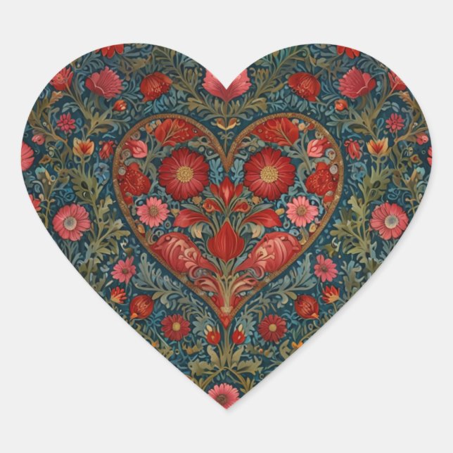 Elegant Victorian Valentines Day heart design Herz-Aufkleber (Vorderseite)