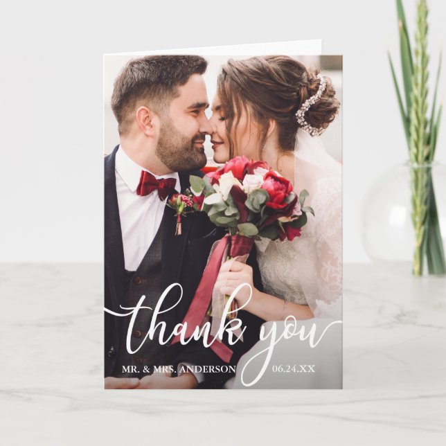Elegant Vielen Dank, dass Sie Script Wedding Foto  Dankeskarte (Vorderseite)