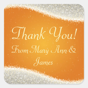 Elegant Vielen Dank Dazzling Glitzern Orange Quadratischer Aufkleber