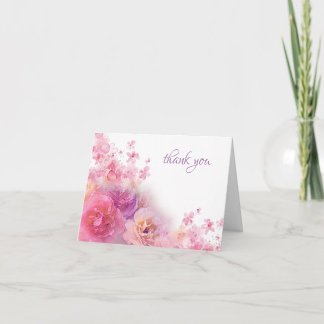 Elegant Vielen Dank Hand Script Wasserfarbe Blume Dankeskarte (Vorderseite)