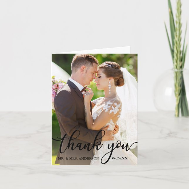 Elegant Vielen Dank, Script Wedding Foto Note Card Dankeskarte (Vorderseite)