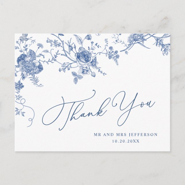 Elegant Viktorianisch Blue French Floral Vielen Da Postkarte (Vorderseite)