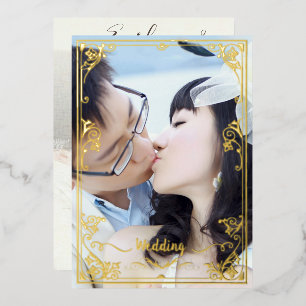 Elegant Viktorianisch Ihr Foto Back & Front Gold Folieneinladung