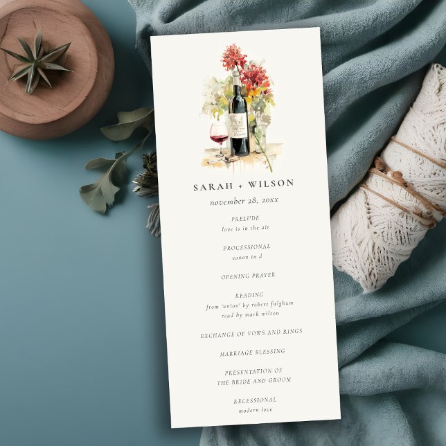 Élégant Vin Rouge Jaune Floral Programme de mariag (Créateur téléchargé)