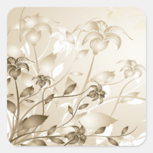 Elegant Vintag Beige Lilies Quadratischer Aufkleber