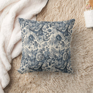 Elegant Vintag Blue Floral Toile Kissen