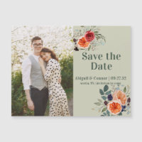 Elegant Vintag Boho Red Orange Gray Save the Date