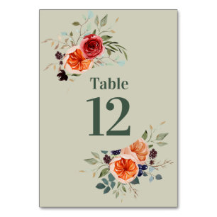 Elegant Vintag Boho Red Orange Gray Tischnummer