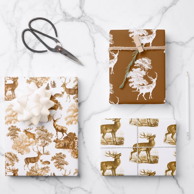 Elegant Vintag Brown Toile Deer Woodland Geschenkpapier Set (Vorderseite)