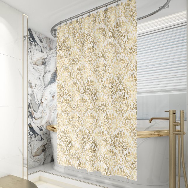 Elegant Vintag Damask Gold White Duschvorhang (Von Creator hochgeladen)