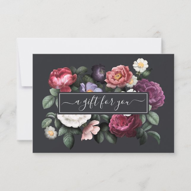 Elegant Vintag Dark Floral | Geschenkgutschein (Vorderseite)