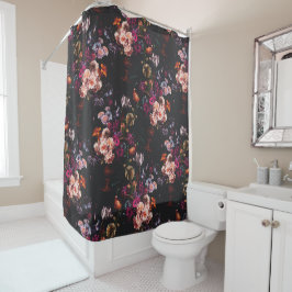 Elegant Vintag Dark Moody Burgundy Floral Duschvorhang