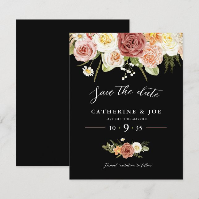 Elegant Vintag Earthy Floral Save the Date (Vorne/Hinten)