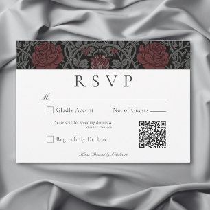 Elegant Vintag Gothic Moody Botanical Wedding QR RSVP Karte