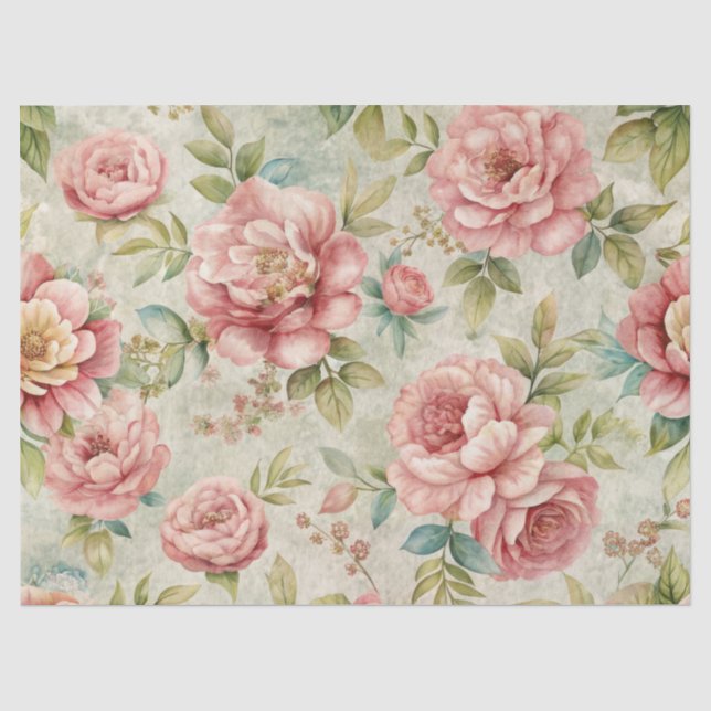 Elegant Vintag Inspiriert Pink Floral Ephemera Seidenpapier (Vorderseite)