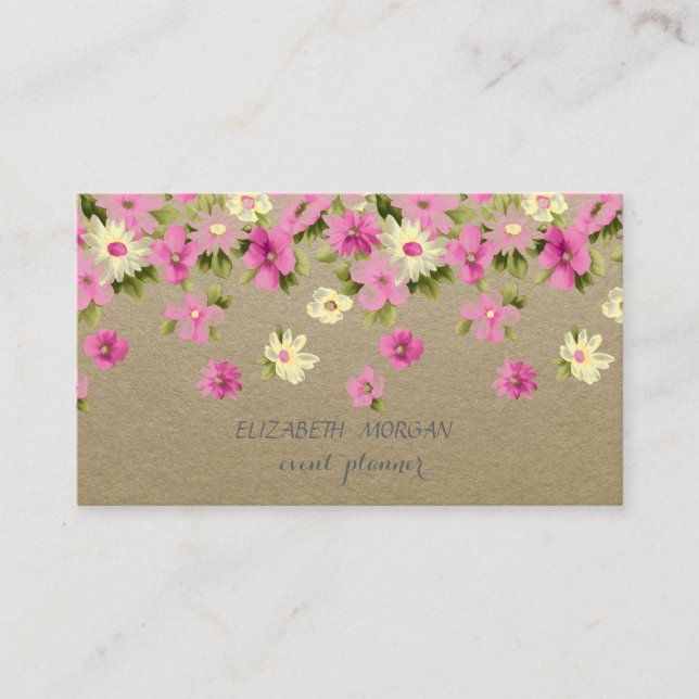 Elegant Vintag, Kraft, Blume Visitenkarte (Vorderseite)