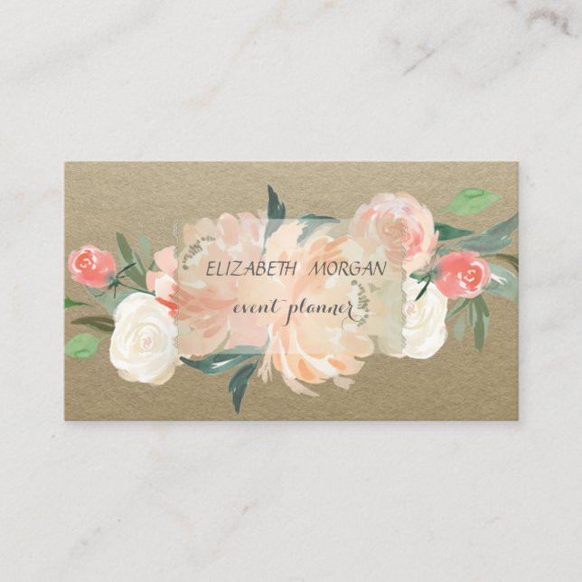 Elegant Vintag, Kraft, Blume Visitenkarte (Vorderseite)